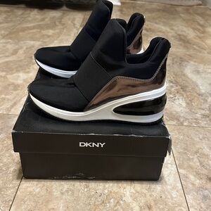 DKNY Black and Metallic Slip-On Shoes